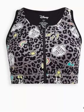 Torrid Disney Zip Front Active Bra Size 1 Grey Leopard Supportive Comfort Fit